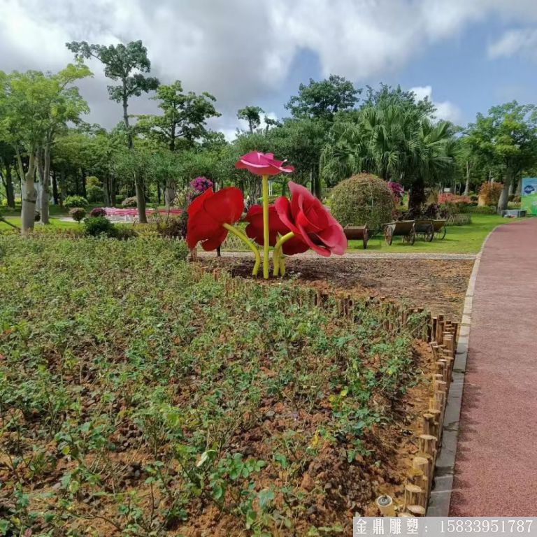 不锈钢仿真玫瑰花雕塑，公园花朵雕塑4