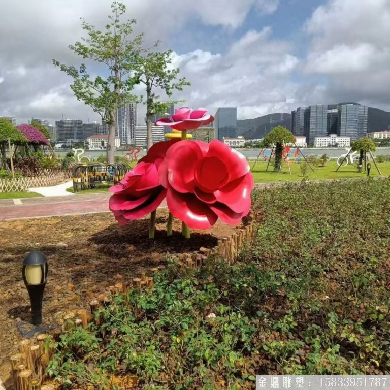 不锈钢仿真玫瑰花雕塑，公园花朵雕塑5